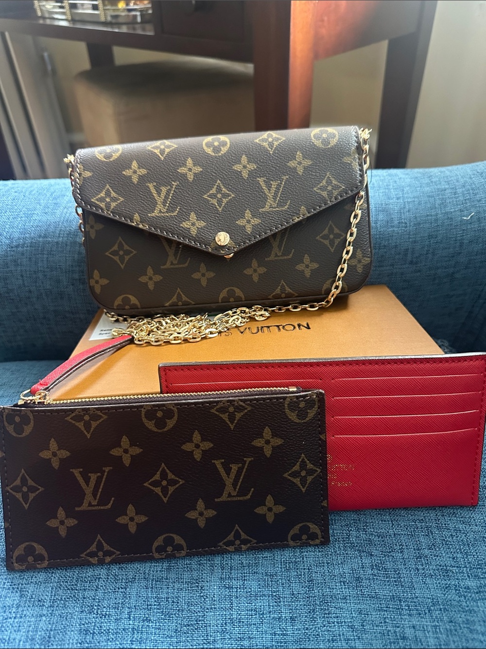 Monogram Crossbody/Shoulder Bag/Clutch with Card Holder and Pouch